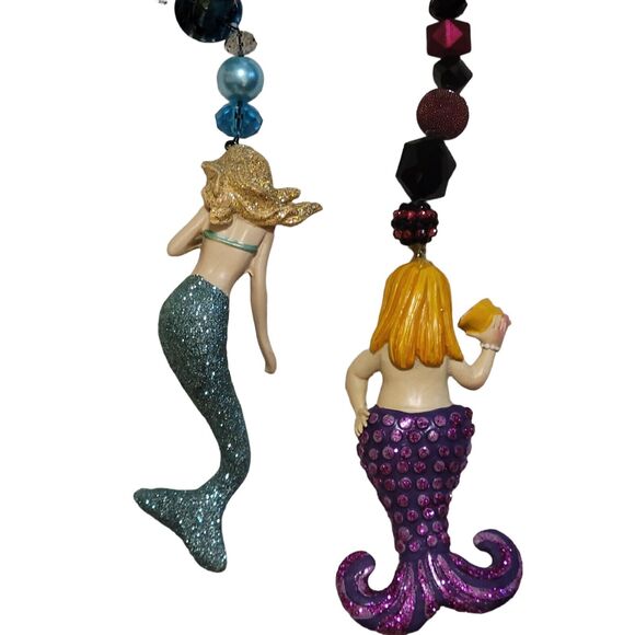 Glitter Mermaid Resin Christmas Ornament Coastal Decor Shell Bra Beaded - Picture 2 of 6